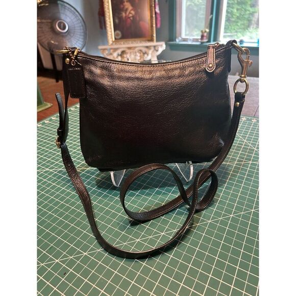 Coach Black Leather Crossbody Bag With Red Lining & Gold Accents, - Picture 2 of 4